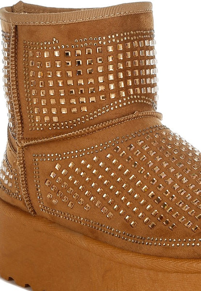 Xoras Chunky Rhinestones Ankle Boots