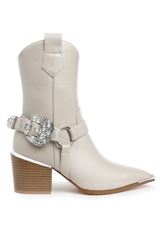 Woodstock Diamante Embellished Pin Buckle Boots