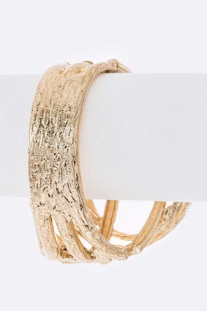 Pearl Accent Oversize Textured Hinged Bangle