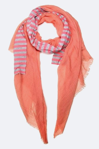 Striped Jersey Knit Layered Fashion Fringe Scarf