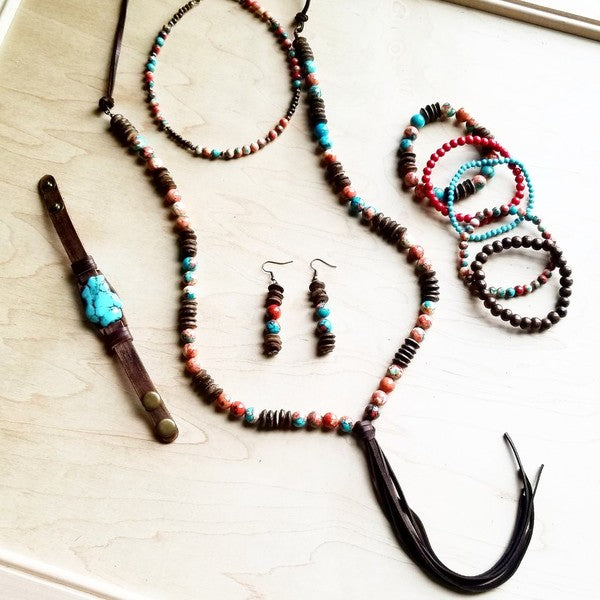 Multi Colored Turquoise Necklace with Wood