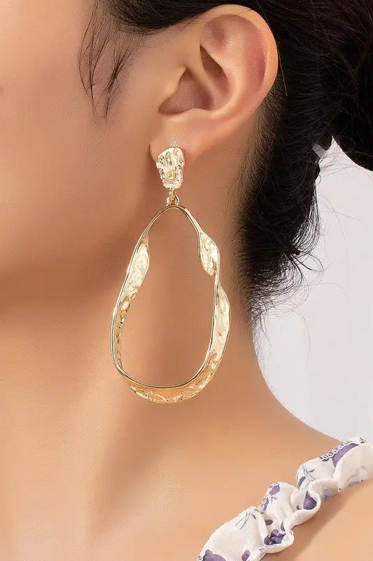 Statement hammered twisted metal hoop earrings LA3accessories