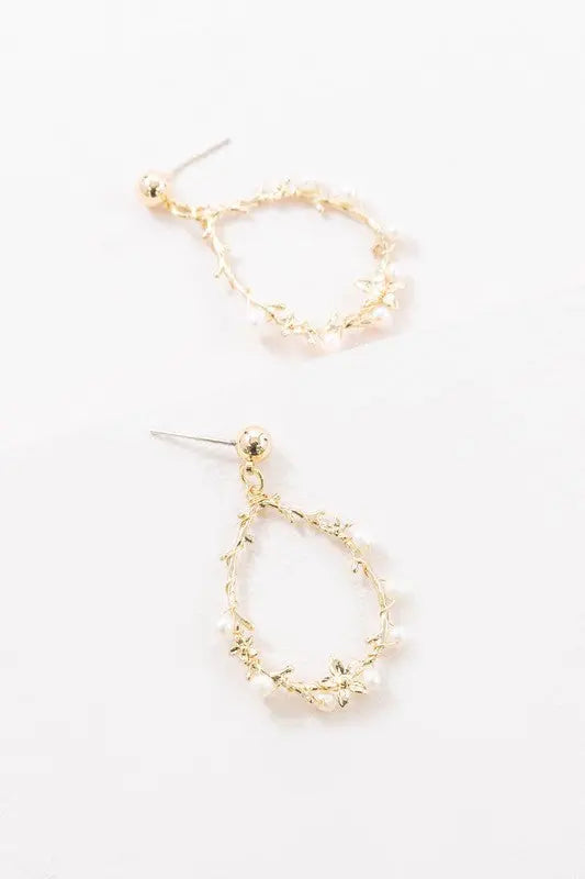 Floral and Pearl Vine Tear Earrings Lovoda