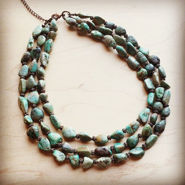 Triple Strand Turquoise & Copper Collar Necklace