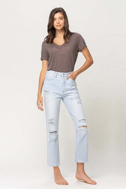 Super High Rise Distressed Crop Straight Jeans