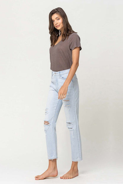 Super High Rise Distressed Crop Straight Jeans