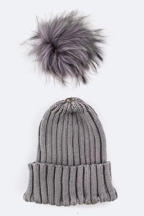 Raccoon Fur PomPom Beanie LA Jewelry Plaza