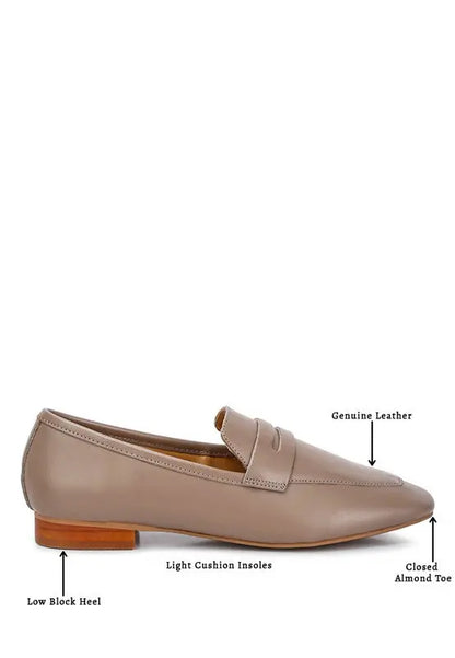 LILIANA Taupe Classic Leather Penny Loafers Rag Company