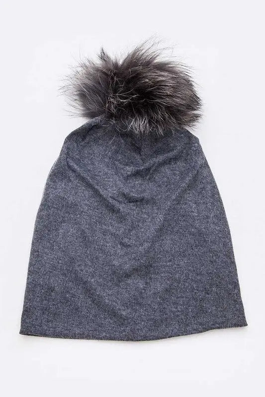 Oversize Raccoon Fur Pom Cotton Slouchy Beanie LA Jewelry Plaza