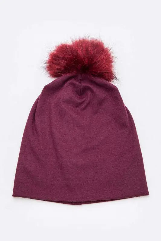 Oversize Raccoon Fur Pom Cotton Slouchy Beanie LA Jewelry Plaza