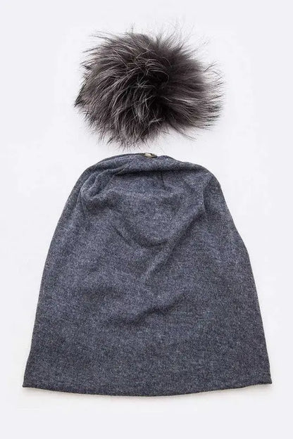 Oversize Raccoon Fur Pom Cotton Slouchy Beanie LA Jewelry Plaza