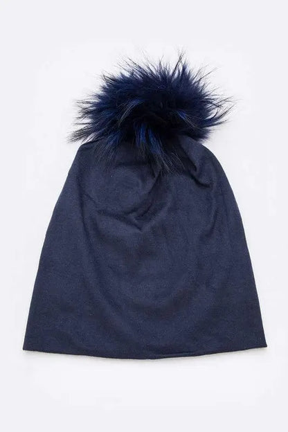 Oversize Raccoon Fur Pom Cotton Slouchy Beanie LA Jewelry Plaza