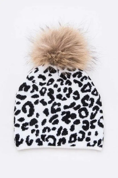 Mix Print Raccoon Fur Pom Iconic Beanie LA Jewelry Plaza