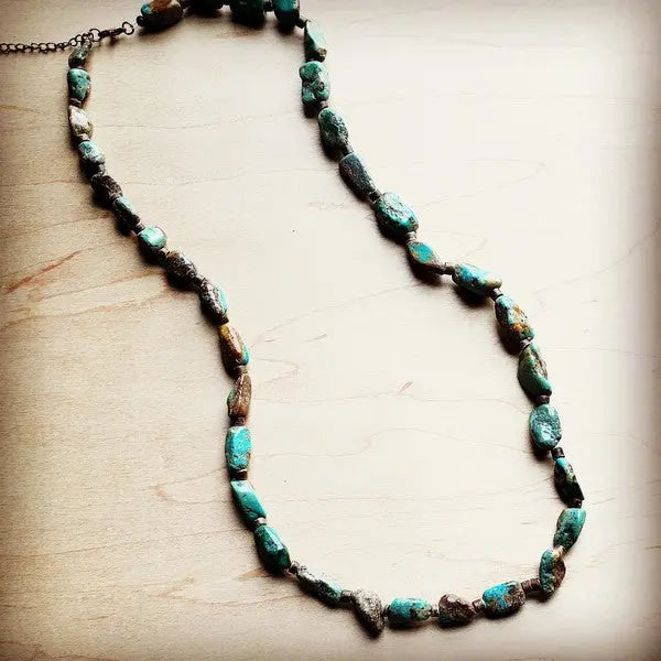 Long Natural Turquoise and Wood Layering Necklace AFFLUZA.COM