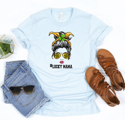 LUCKYMAMA Sunglass Mama Graphic Crew Neck Tee