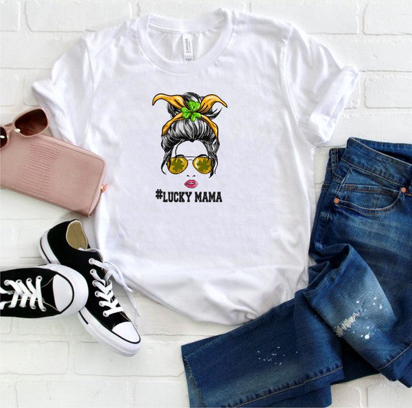 LUCKYMAMA Sunglass Mama Graphic Crew Neck Tee