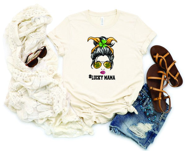 LUCKYMAMA Sunglass Mama Graphic Crew Neck Tee