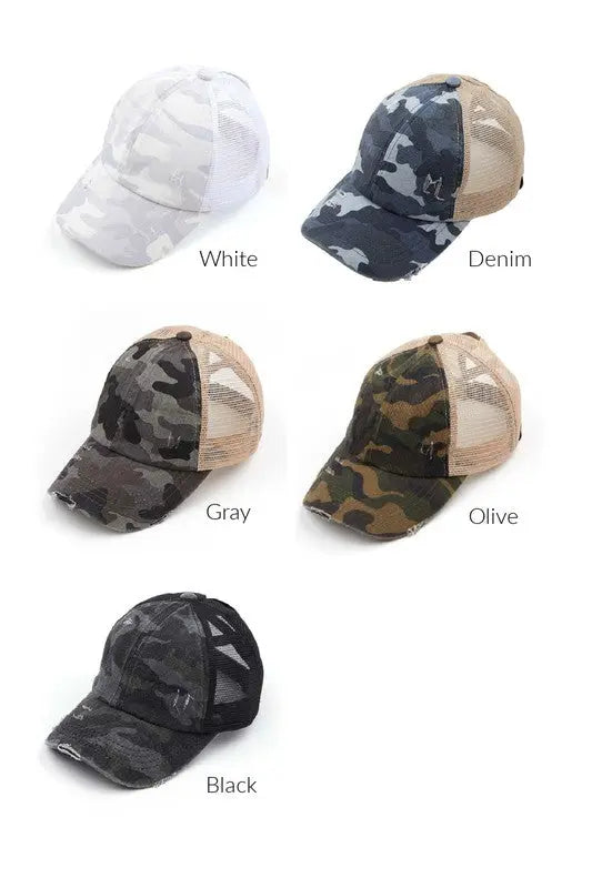 CC Camo Criss-Cross Ponytail Caps AFFLUZA.COM