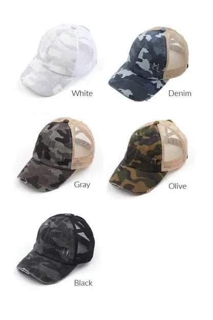 CC Camo Criss-Cross Ponytail Caps AFFLUZA.COM