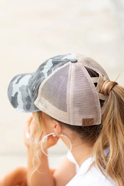 CC Camo Criss-Cross Ponytail Caps AFFLUZA.COM