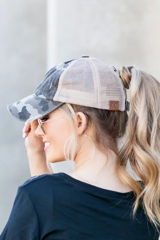 CC Camo Criss-Cross Ponytail Caps AFFLUZA.COM