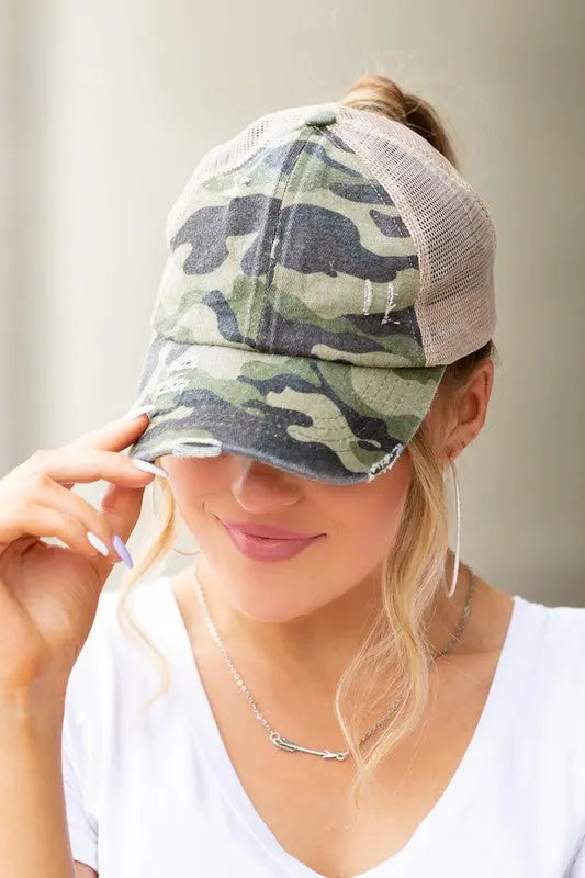 CC Camo Criss-Cross Ponytail Caps AFFLUZA.COM