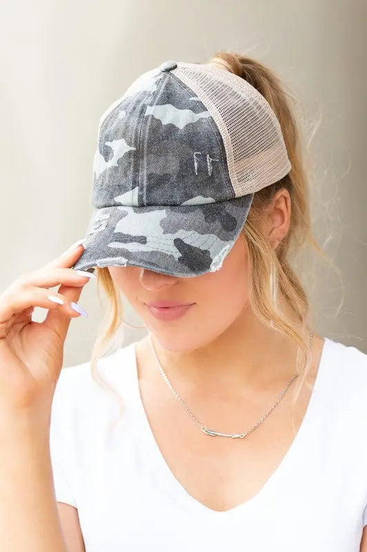 CC Camo Criss-Cross Ponytail Caps AFFLUZA.COM