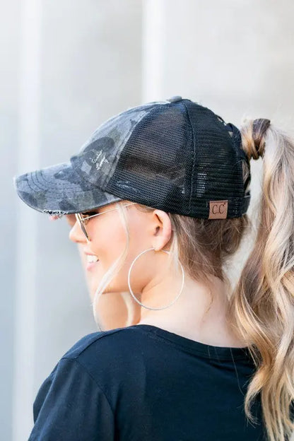 CC Camo Criss-Cross Ponytail Caps AFFLUZA.COM