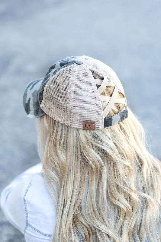 CC Camo Criss-Cross Ponytail Caps AFFLUZA.COM