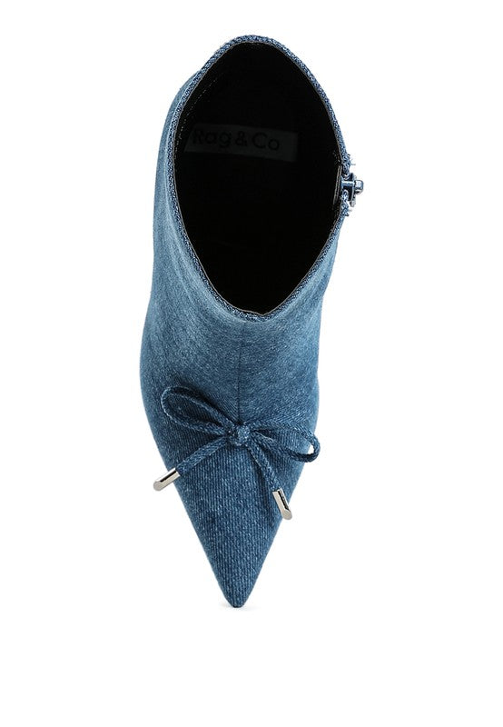 Flapper Bow Detail Denim Ankle Boots