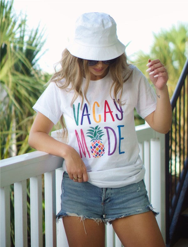 Colorful Vacay Mode Pineapple Crew Neck Tee