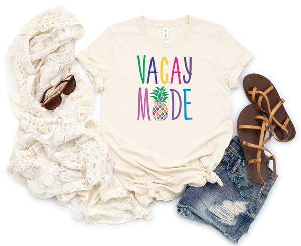 Colorful Vacay Mode Pineapple Crew Neck Tee