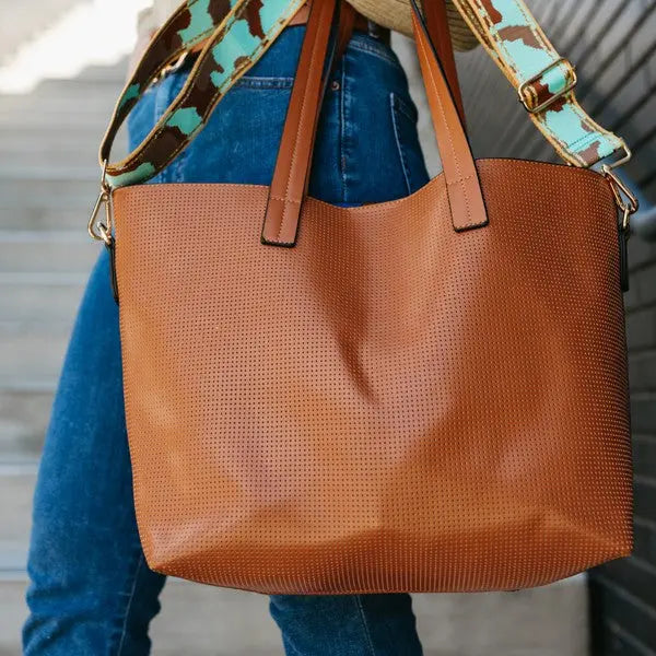 Jane Perforated Leather Large Tote AFFLUZA.COM