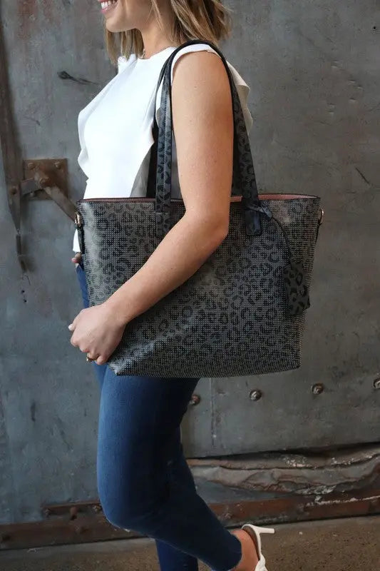 Jane Perforated Leather Large Tote AFFLUZA.COM