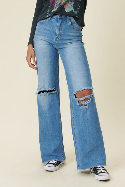 Distressed Wide Fit Jeans