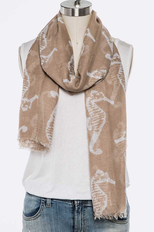 Sea Horse Distress Print Large Oblong Scarf