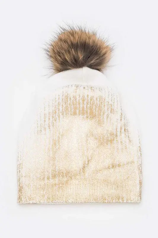 Metallic Cashmere Fur Pom Beanie LA Jewelry Plaza