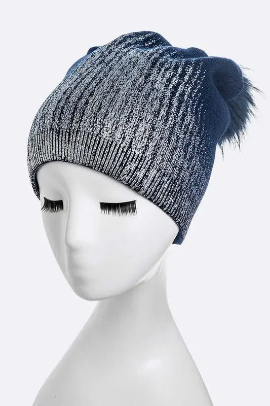 Metallic Cashmere Fur Pom Beanie LA Jewelry Plaza