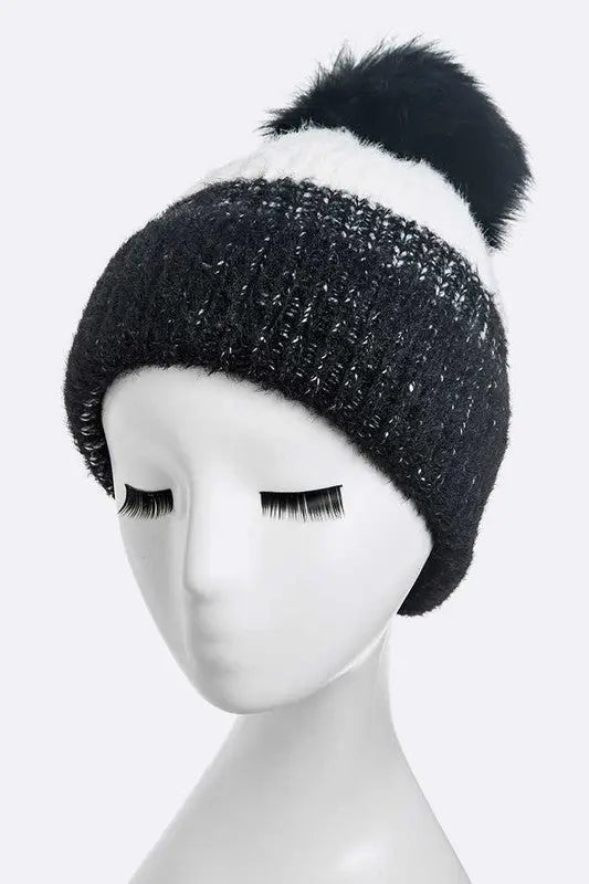 Wool Blend Fur Pom Pop Color Beanie LA Jewelry Plaza