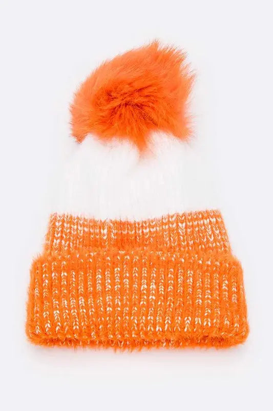 Wool Blend Fur Pom Pop Color Beanie LA Jewelry Plaza