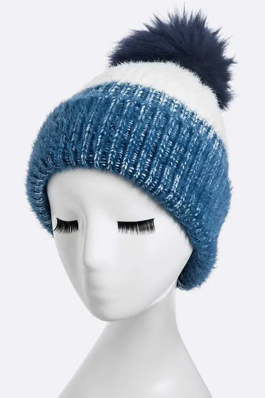 Wool Blend Fur Pom Pop Color Beanie LA Jewelry Plaza