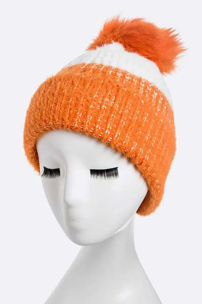 Wool Blend Fur Pom Pop Color Beanie LA Jewelry Plaza