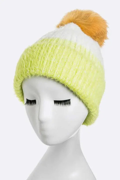 Wool Blend Fur Pom Pop Color Beanie LA Jewelry Plaza