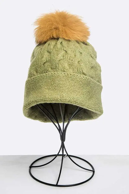 Wool Blend Fur Pom Slouchy Beanie LA Jewelry Plaza