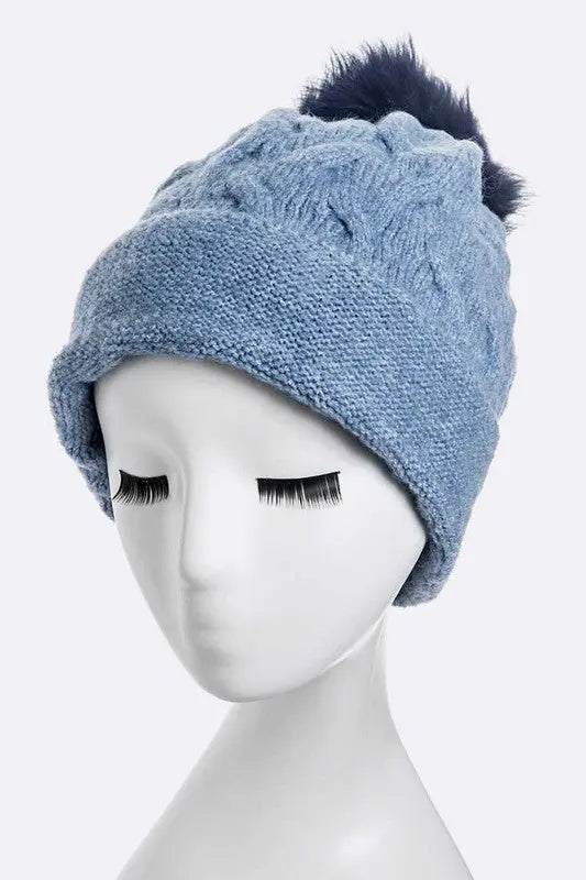 Wool Blend Fur Pom Slouchy Beanie LA Jewelry Plaza