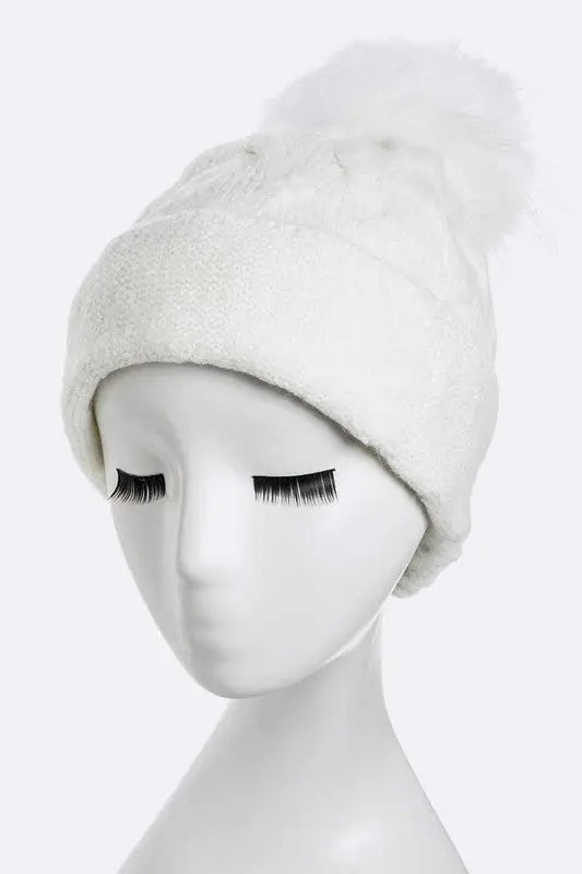 Wool Blend Fur Pom Slouchy Beanie LA Jewelry Plaza