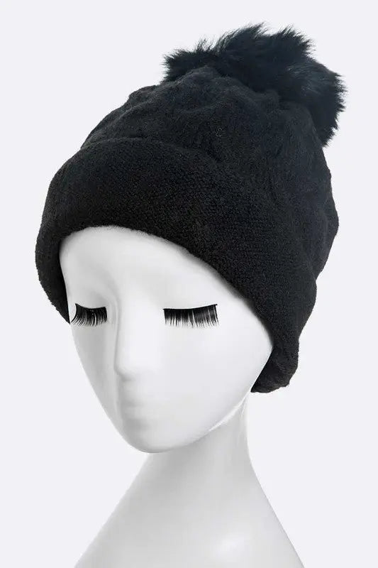 Wool Blend Fur Pom Slouchy Beanie LA Jewelry Plaza