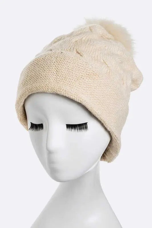 Wool Blend Fur Pom Slouchy Beanie LA Jewelry Plaza