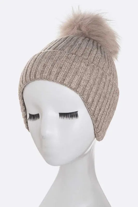 Genuine Fur Pom Soft Eared Beanie LA Jewelry Plaza