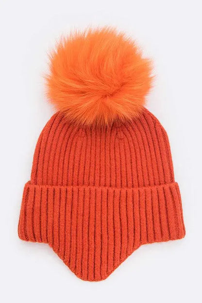 Genuine Fur Pom Soft Eared Beanie LA Jewelry Plaza